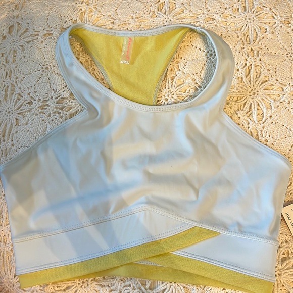 Free People Tops - Free People White and Yellow Racerback Crop Top